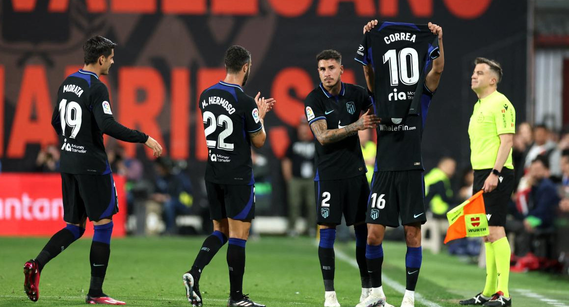 El festejo de Nahuel Molina; Rayo Vallecano vs. Atlético de Madrid. Foto: Reuters.