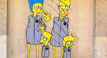 Mural vandalizado de Los Simpson en homenaje al holocausto en Milan.