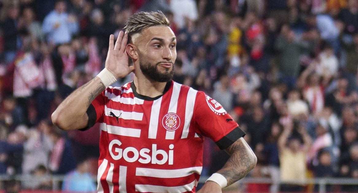 Festejo de Valentin Castellanos para el Girona ante el Real Madrid por la Liga. Foto: EFE.