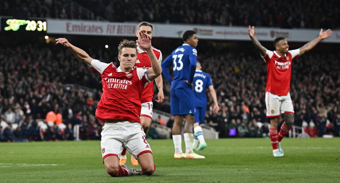 Festejo del Arsenal ante el Chelsea por la Premier League. Foto: REUTERS.