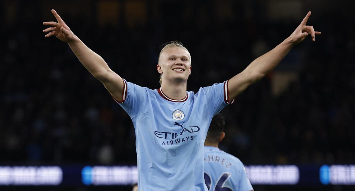 Festejo de Haaland para el Manchester City por la Premier League. Foto: REUTERS.