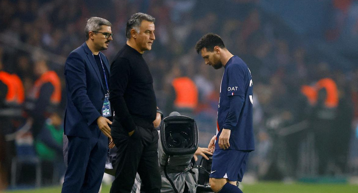 Christophe Galtier y Lionel Messi en el PSG. Foto: REUTERS.