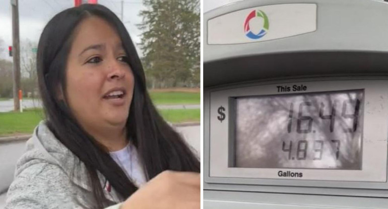 Una joven tiktoker demostró cuánto cuesta llenar un tanque en Estados Unidos. Foto: captura de pantalla.