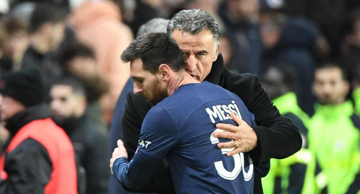 Lionel Messi y Christophe Galtier, PSG. Foto: Reuters 