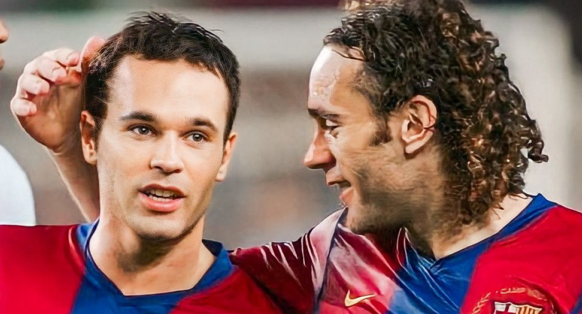 Andrés Iniesta y Gabriel Milito en Barcelona. Foto: Twitter @AAAJoficial.