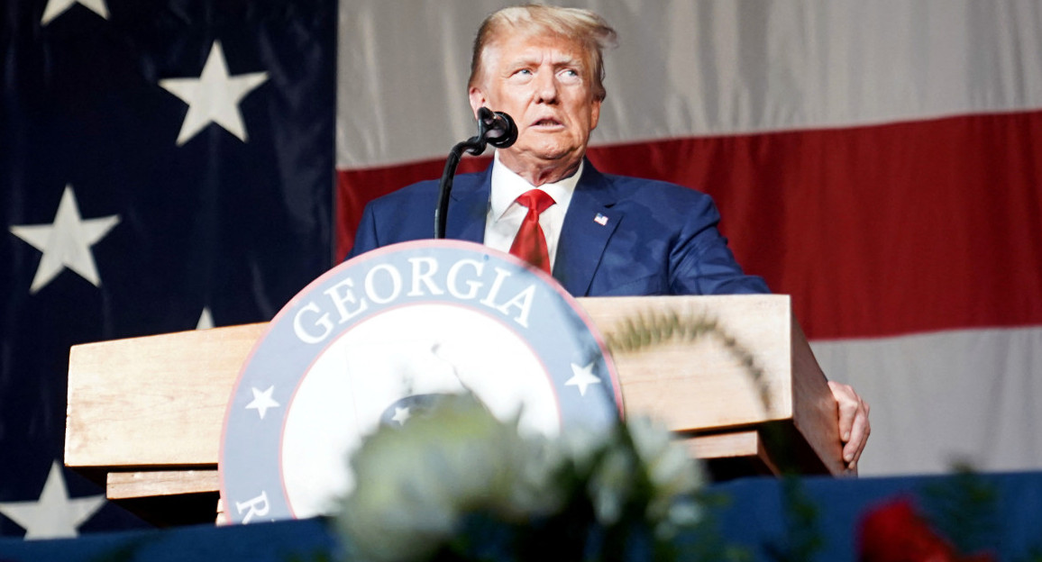 Donald Trump en su primer acto electoral tras ser imputado. Foto: Reuters.