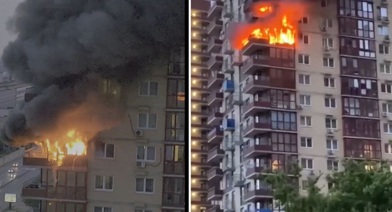 Edificio se incendia en Rusia. Foto: Ruptly.