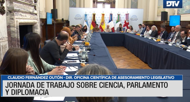 Jornada de trabajo sobre Ciencia, Parlamento y Diplomacia. Foto: captura DTV.