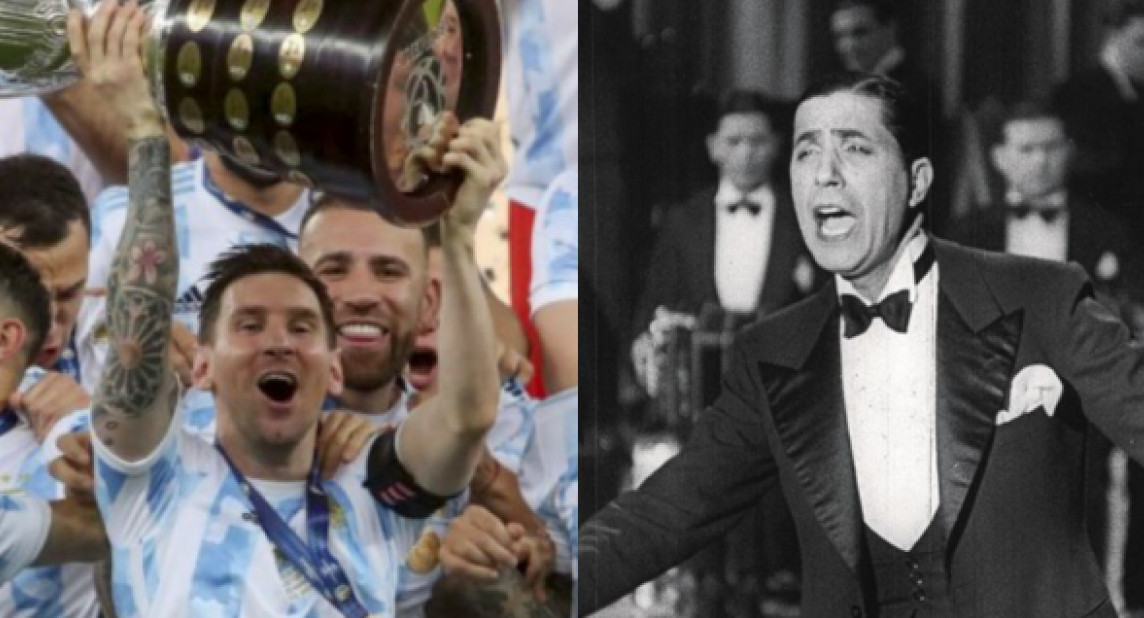 Lionel Messi y Carlos Gardel. Foto: archivo