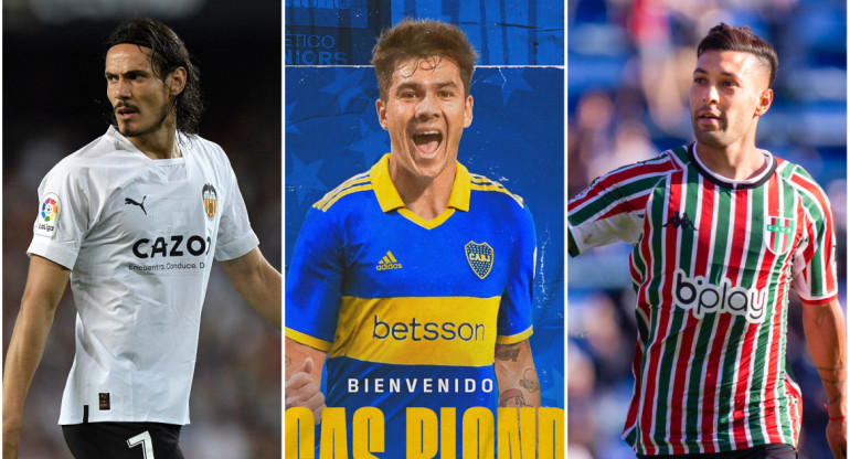 Edinson Cavani, Lucas Blondel y Lucas Janson en Boca.