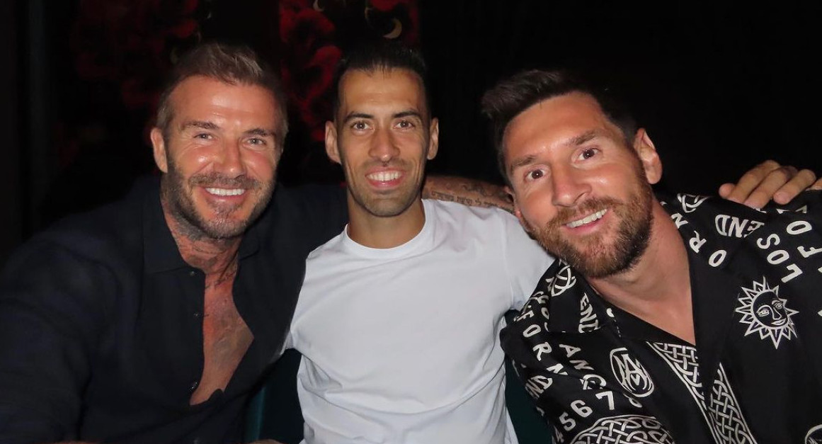 David Beckham, Sergio Busquets y Lionel Messi. Foto: Instagram @davidbeckham.