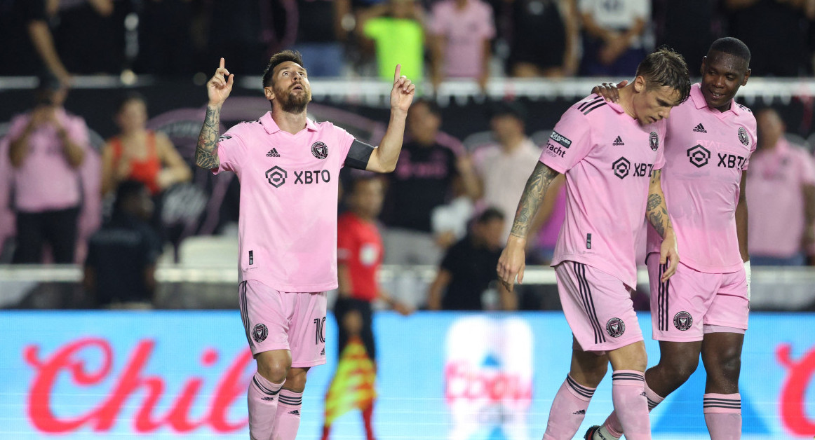 El mítico festejo al cielo de Lionel Messi continúa en Inter Miami. Foto: Reuters.