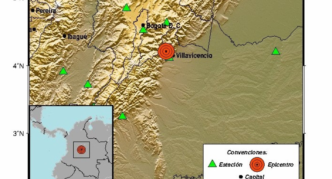 Fuerte sismo en Colombia. Foto: Servicio Geológico Colombiano.