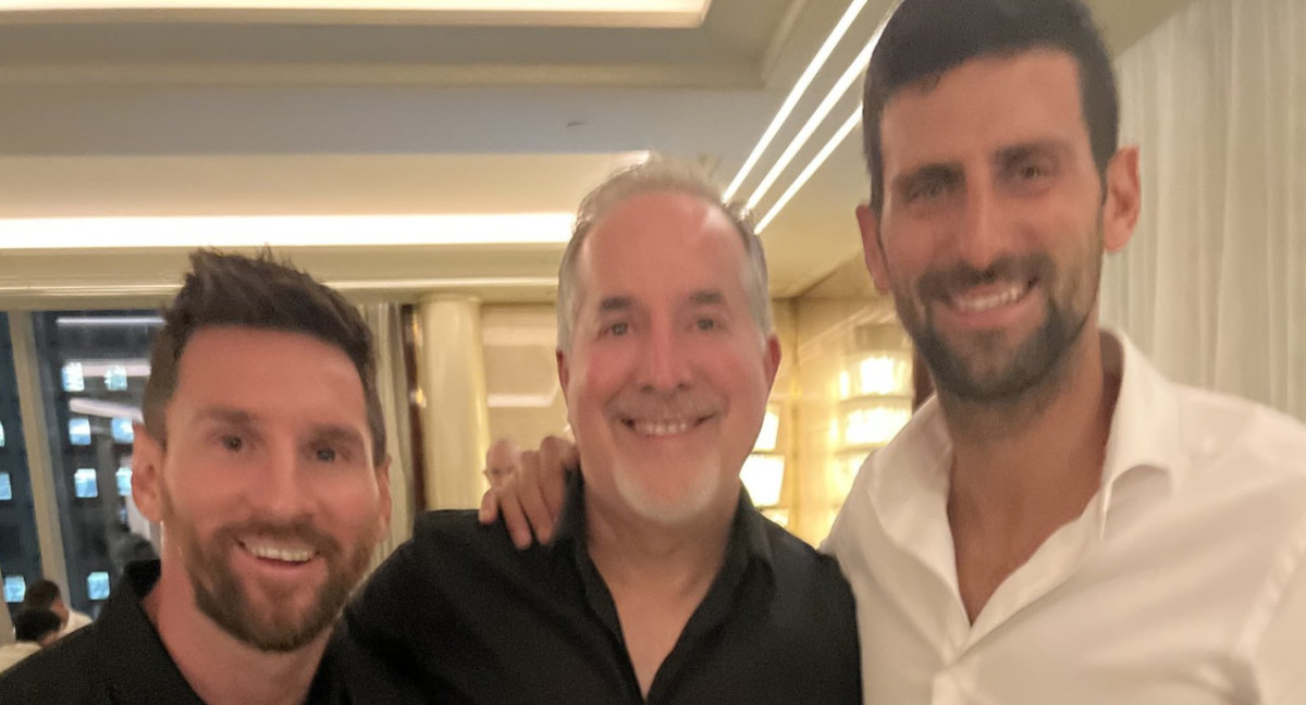 Encuentro en Nueva York de Lionel Messi, Jorge Más y Novak Djokovic.