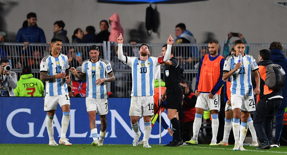 El festejo de Messi tras su golazo ante Ecuador. Foto: Télam.