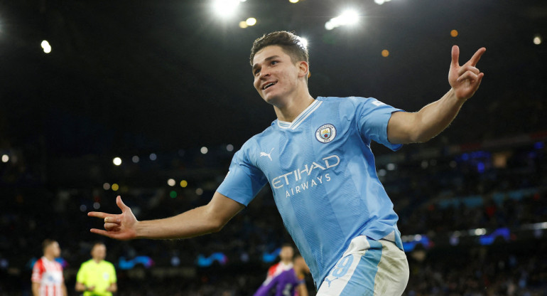 Festejo de Julián Álvarez para el Manchester City. Foto: REUTERS.