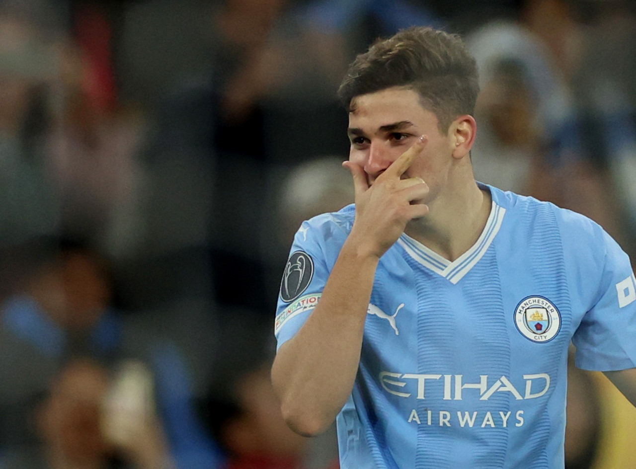 Festejo de Julián Álvarez para el Manchester City. Foto: REUTERS.