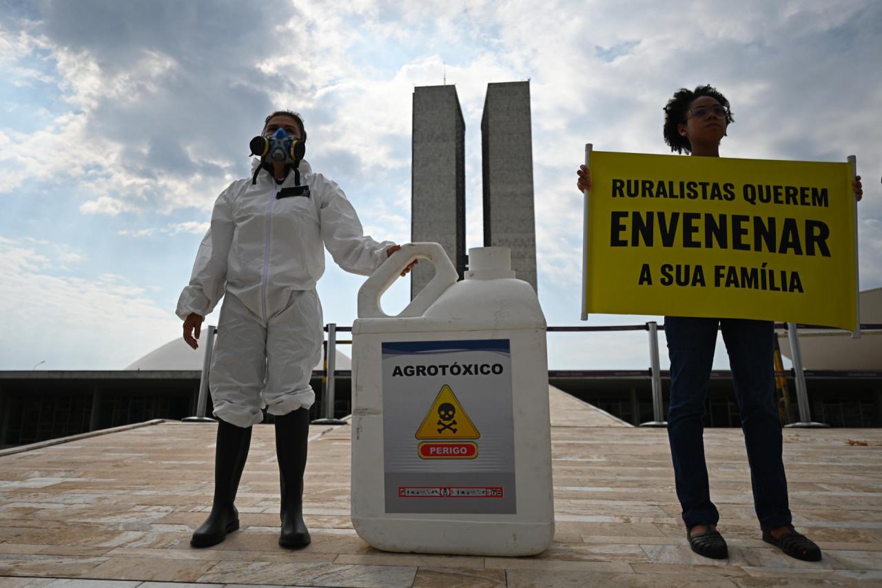 Activistas de Greenpeace participan en una protesta contra el uso de pesticida. EFE.