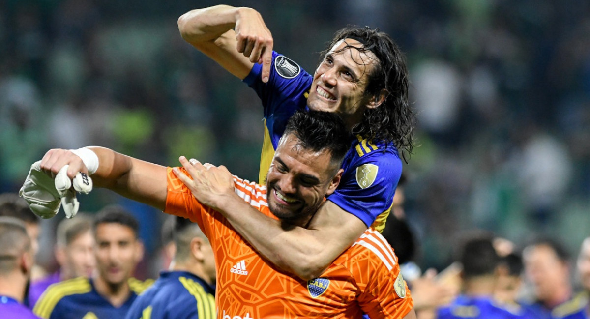 Edinson Cavani y Sergio Romero; Palmeiras vs. Boca; Copa Libertadores. Foto: Télam.