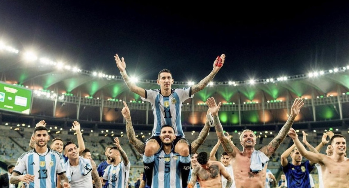 Ángel Dí María en el partido ante Brasil por Eliminatorias. Foto: @angeldimariajm