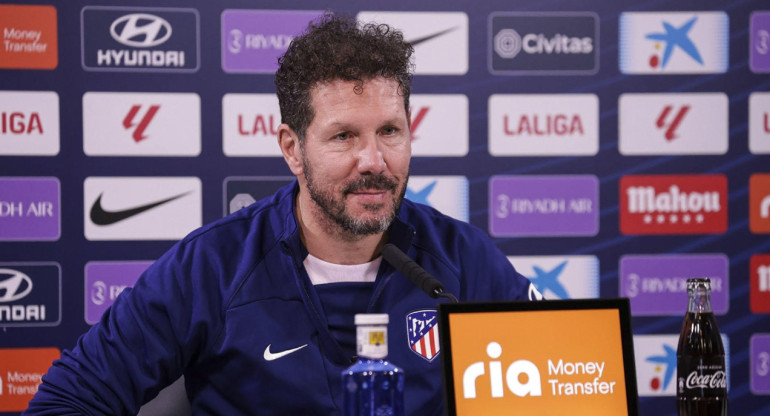 Conferencia de prensa de Diego Simeone en el Atlético de Madrid. Foto: EFE.