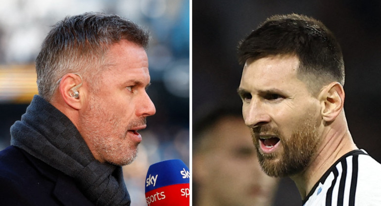 Jamie Carragher y Lionel Messi. Foto: Reuters.