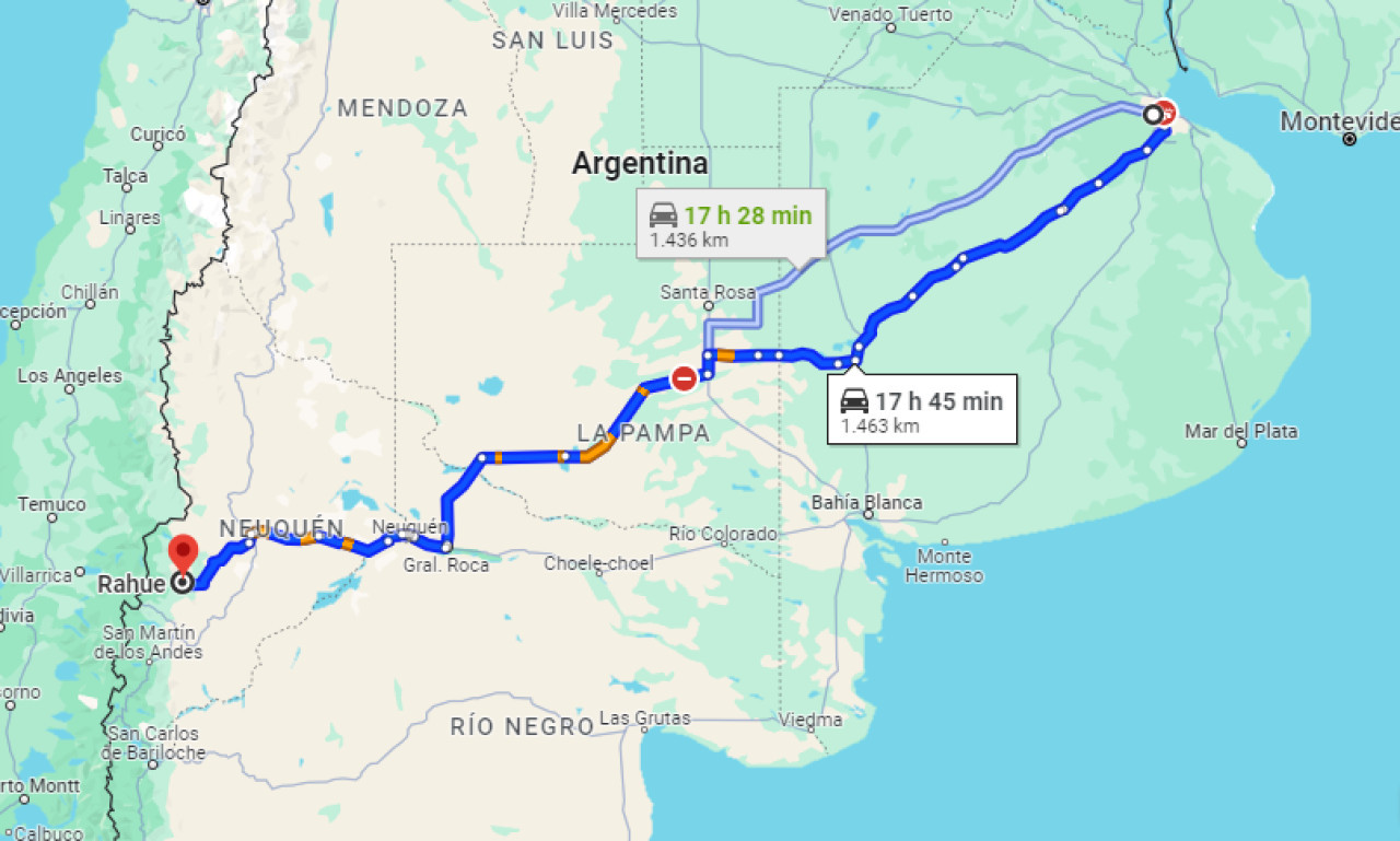 Recorrido estimado para llegar a Cuesta del Rahue. Foto: Google Maps.