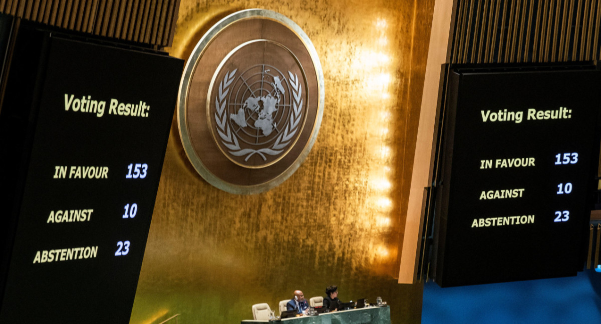 Votación de la Asamblea General de la ONU sobre un alto el fuego en Gaza. Foto: REUTERS.