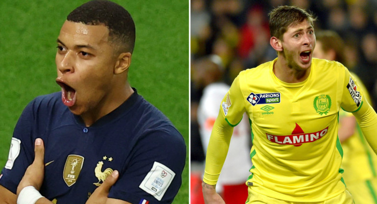 Kylian Mbappé y Emiliano Sala. Fotos: NA.