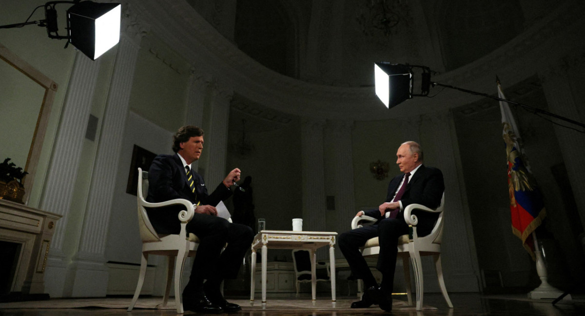 Vladimir Putin en entrevista con Tucker Carlson. Foto: Reuters.