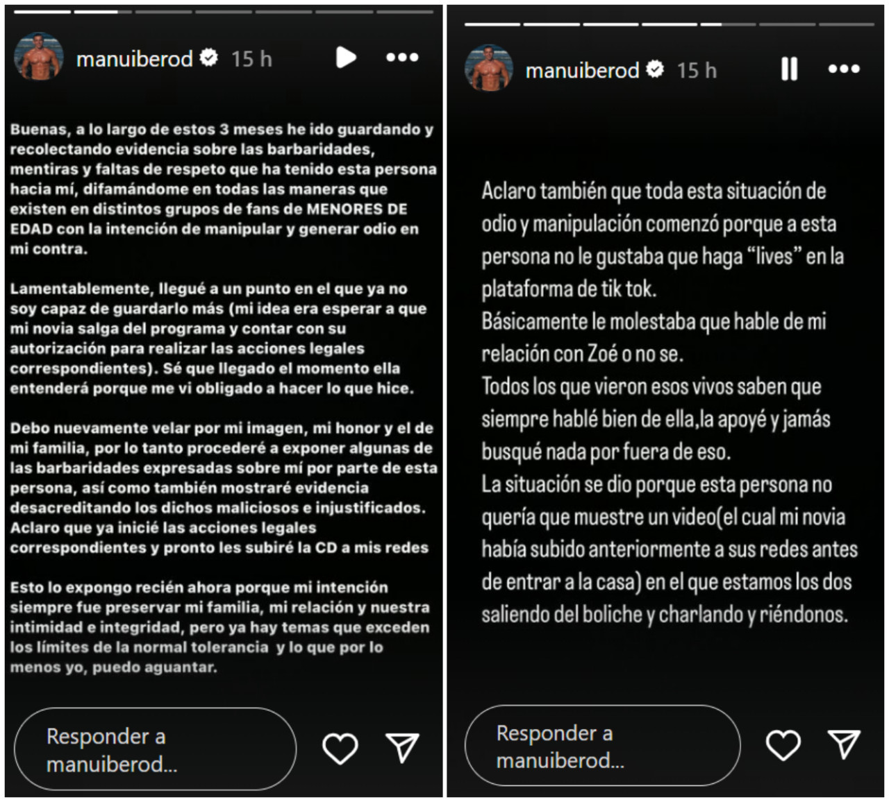 Las historias del novio de Zoe de Gran Hermano. Fotos: Instagram.