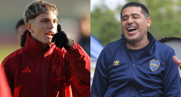 Alejandro Garnacho y Juan Román Riquelme. Fotos: NA y Télam.