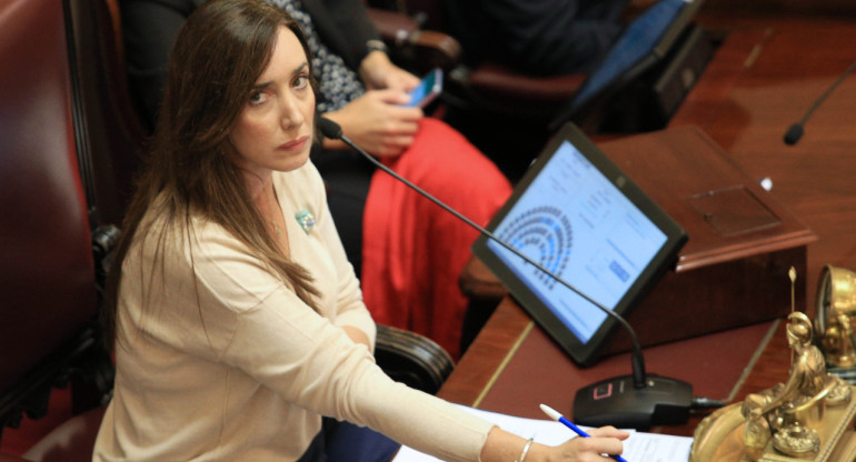 Victoria Villarruel, Senado de la Nación, debate por el DNU. Foto: NA