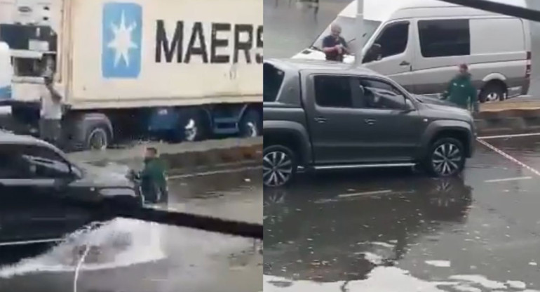 Un vecino le impidió el paso a una camioneta para que no hiciera olas y el conductor lo atropelló. Foto: captura