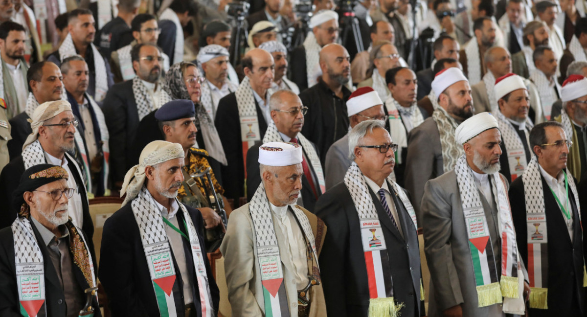 Los hutíes del Yemen celebran jornadas sobre Palestina con los nietos de Mandela y Gandhi. Foto: EFE.