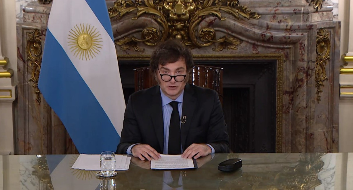 Cadena Nacional del Presidente Javier Milei. Foto: Captura de X/ @OPRArgentina