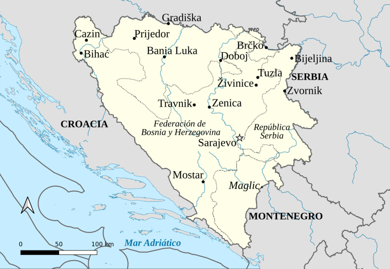 El territorio de Bosnia y Herzegovina linda con Croacia y Serbia. Foto: Wikipedia