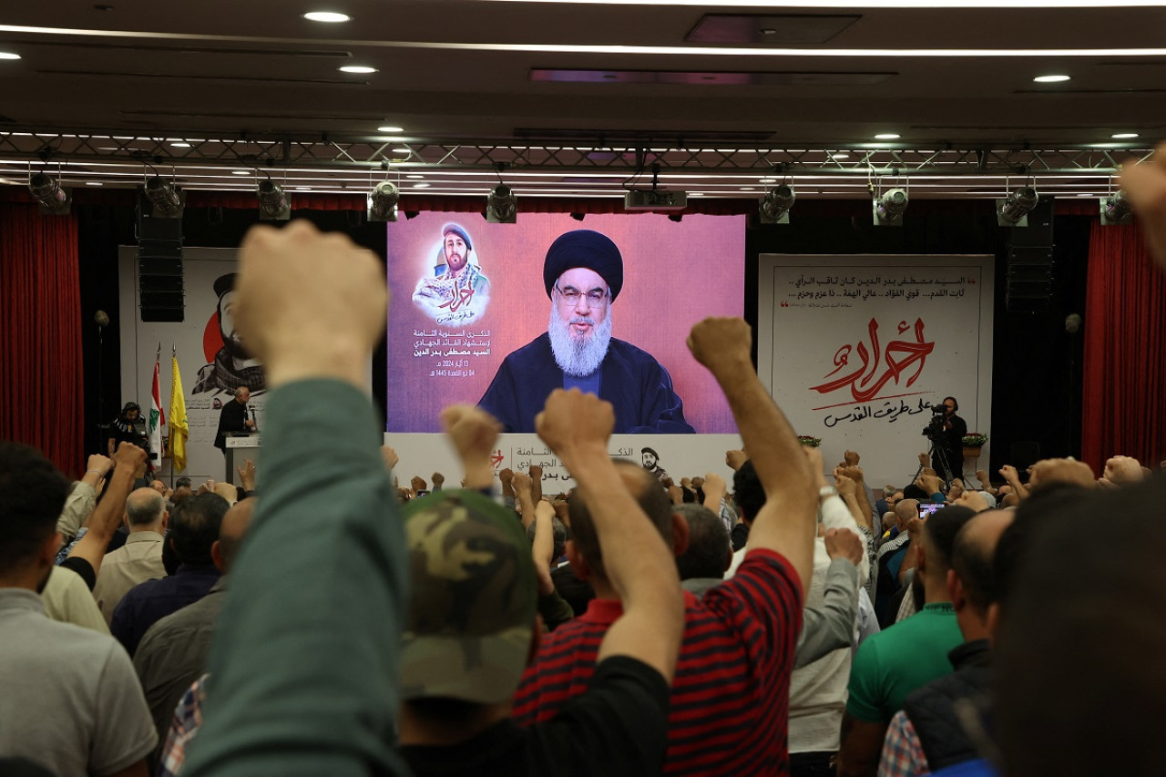 Discurso de Hasán Nasrala, líder de Hezbollah. Foto: Reuters.