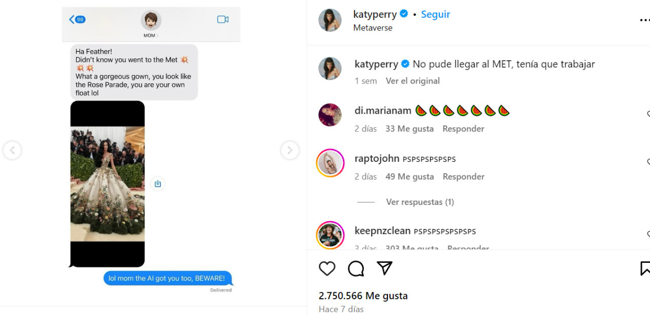 Katy Perry mostró la conversación con su madre. Foto: Instagram/katyperry.