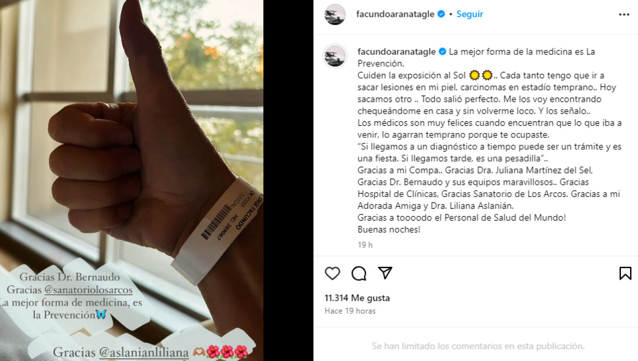 El posteo de Facundo Arana. Foto Instagram.