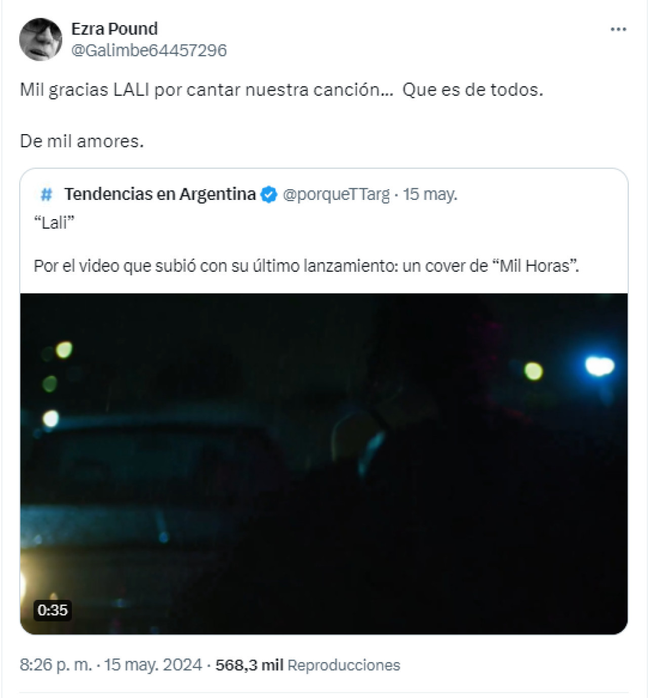 El mensaje de Andrés Calamaro a Lali Espósito. Foto: Twitter.