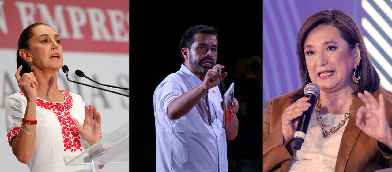 Xóchitl Gálvez, Jorge Álvarez Máynez y Claudia Sheinbaum; elecciones en México. Foto: EFE