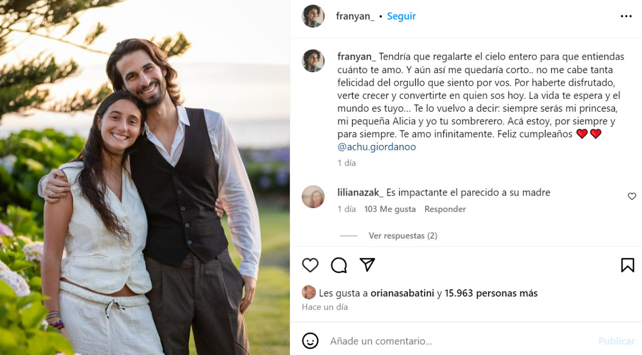 El tierno posteo de Franco Yan. Foto: Instagram.