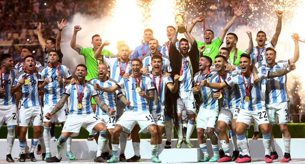 El plantel de la Selección Argentina, campeón en Qatar 2022. Foto: NA.