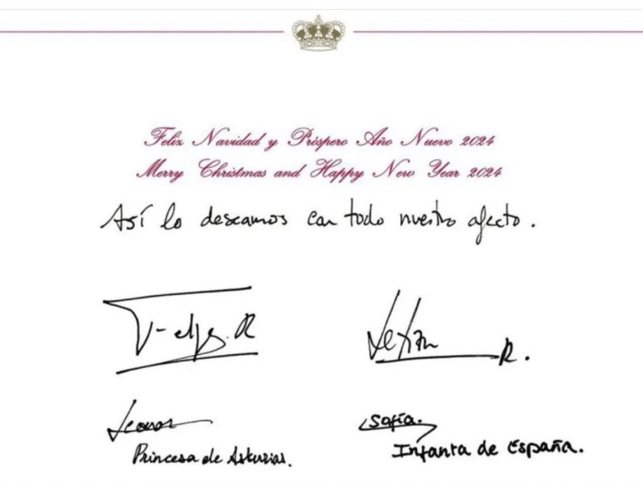 Firma de la familia real de España. Foto: X.