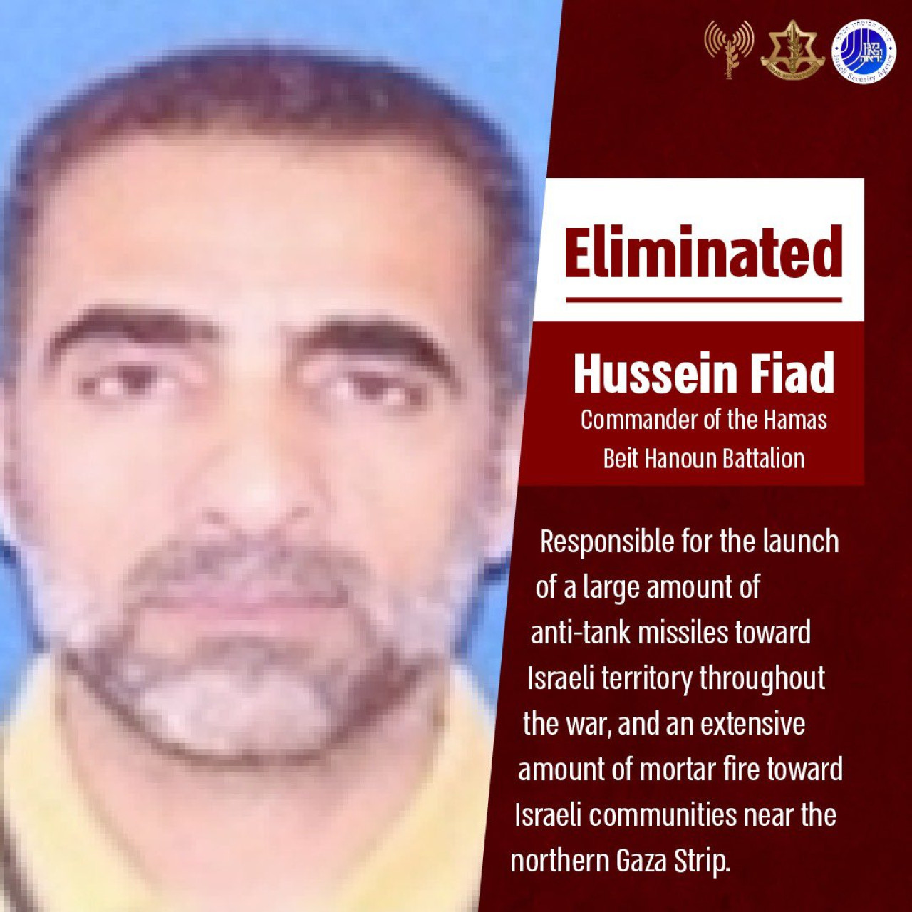Israel informó el asesinato de Hussein Fiad, alto mando de Hamás. Foto: X @IDF