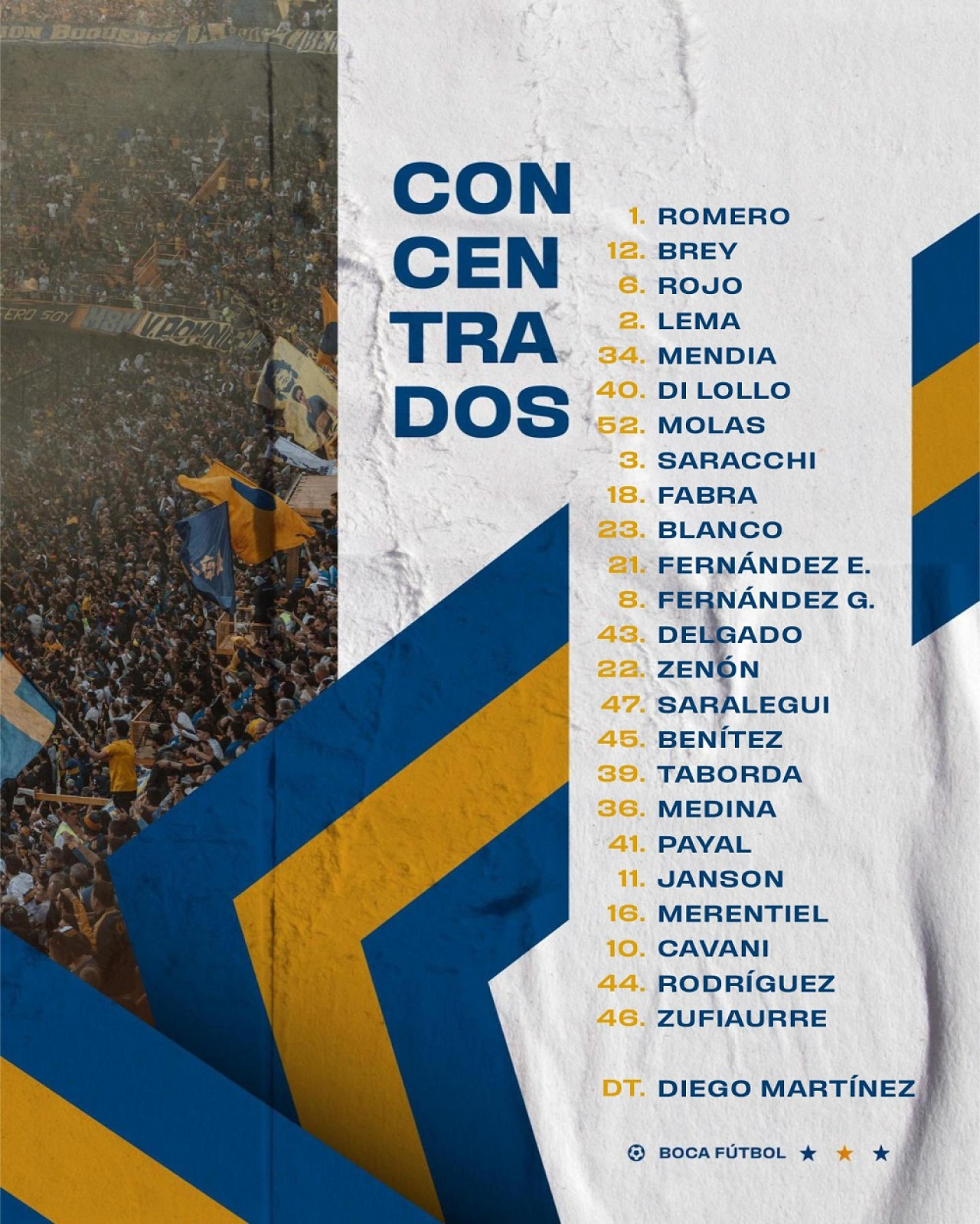 Lista de concentrados de Boca ante Talleres. Foto: X @BocaJrsOficial.