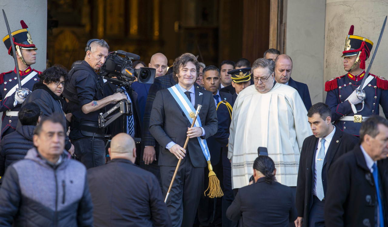 Javier Milei participó de la celebración del Tedeum del 25 de Mayo en la Catedral Metropolitana. Foto: NA.