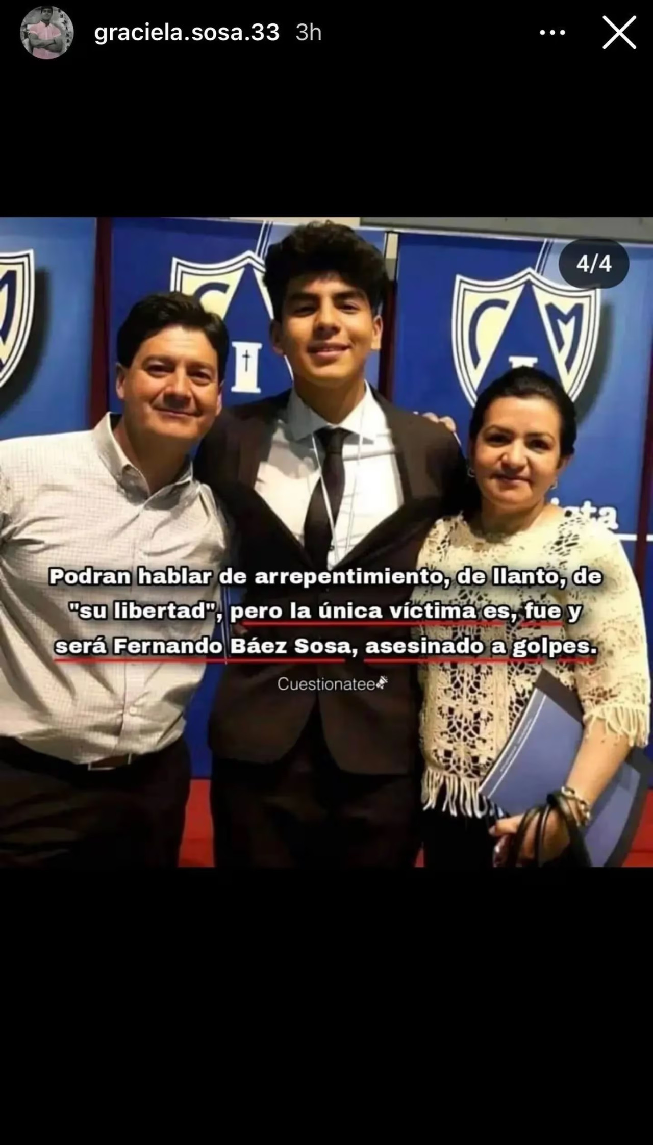 El posteo de la mamá de Fernando Báez Sosa.(Foto: Instagram/@graciela.sosa.33)