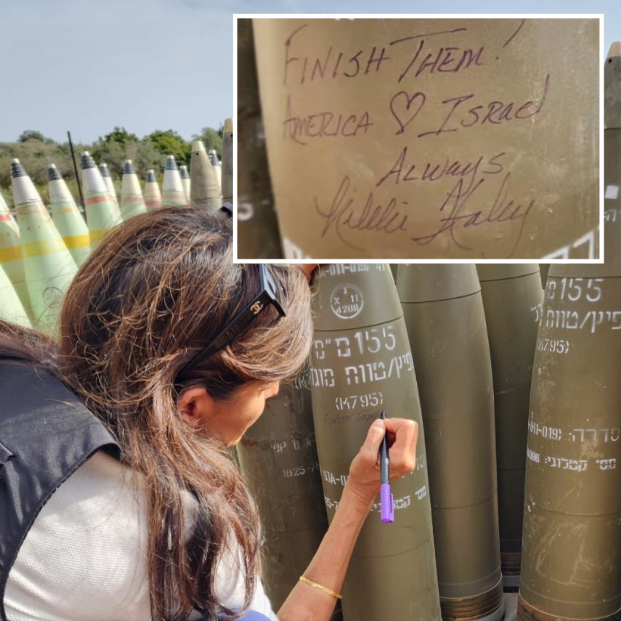 El mensaje de Nikki Haley en un proyectil israelí. Foto: X.